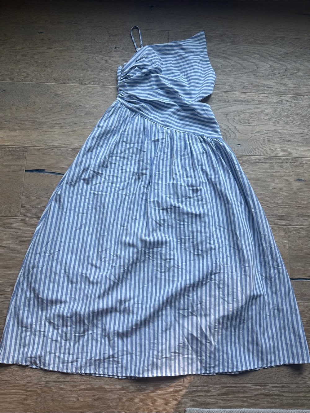 Blue & White Striped One-Shoulder Cutout Maxi Dress | Summer Resort Coastal - Picture 2 of 5